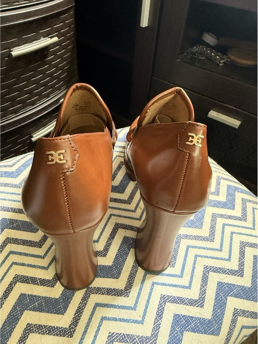 Sam Edelman Women’s Brown Leather Tassel Almond Toe Slip-On Pumps 9.5M - Picture 4 of 8